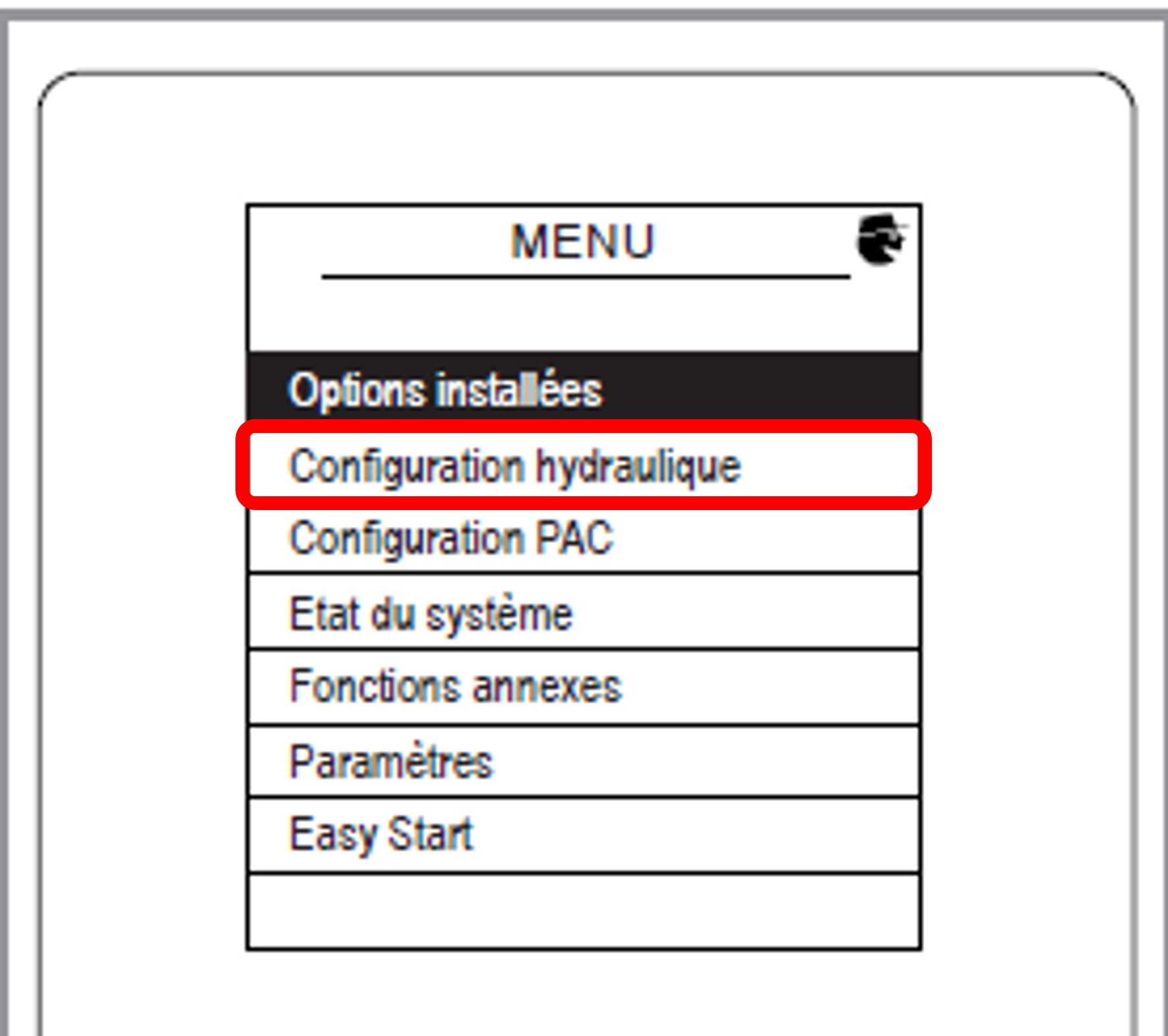 Pompe à chaleur Atlantic, gammes Alféa Extensa / Excellia AI : menu installateur, "Configuration hydraulique"