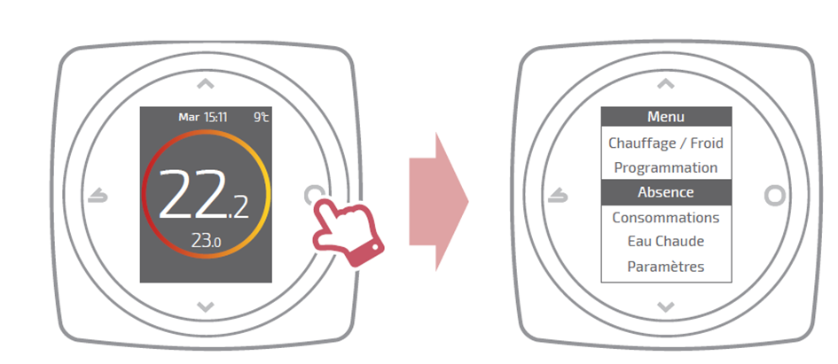 Thermostat Navilink Atlantic : sélection du mode Menu