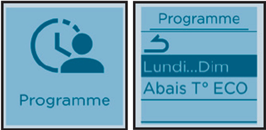 Menu programme affiche abais T° ECO
