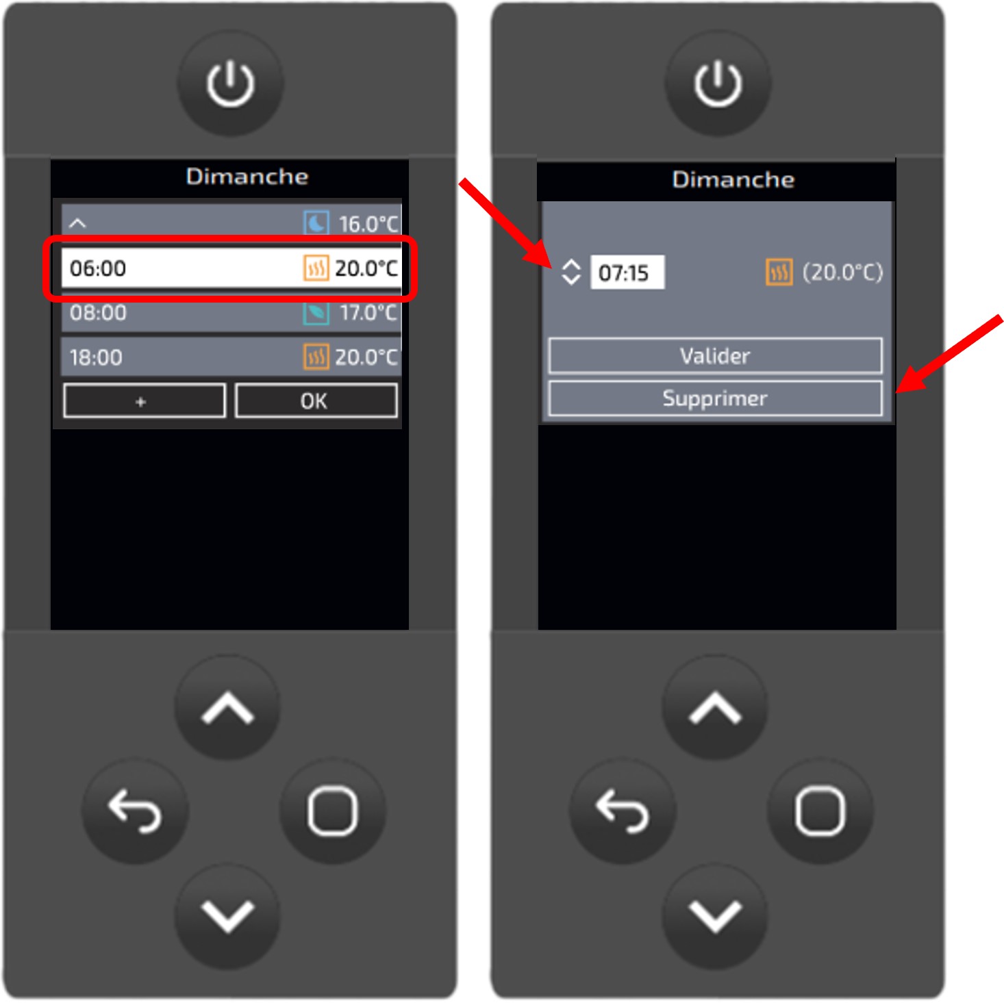 modifier planning radiateurs électriques Atlantic Zigbee, modifier ou supprimer plage