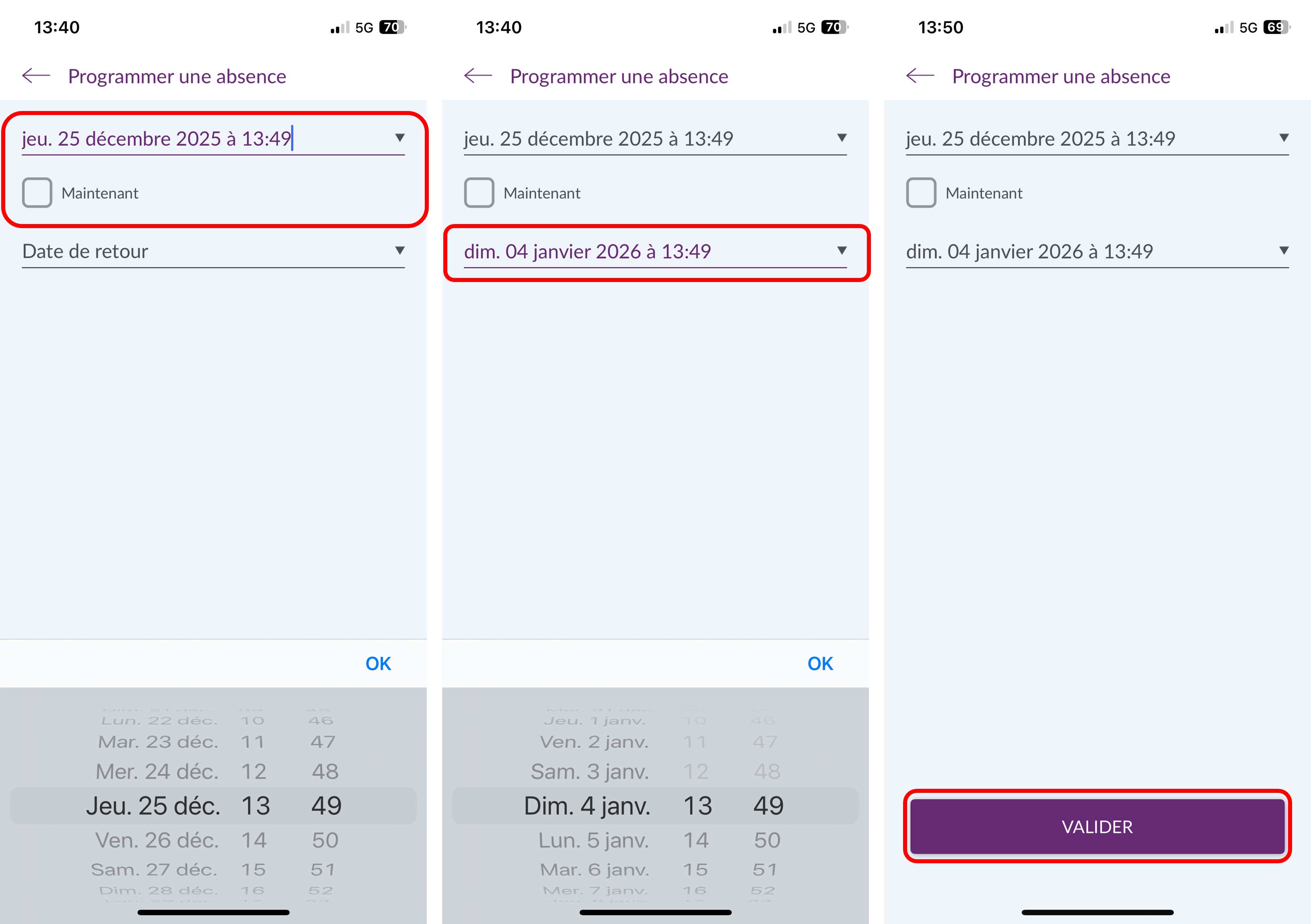 Application Atlantic Cozytouch : programmation d'une absence